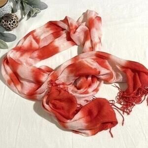 Scarf Orange and White Tie-Dyed Pattern with Fringe